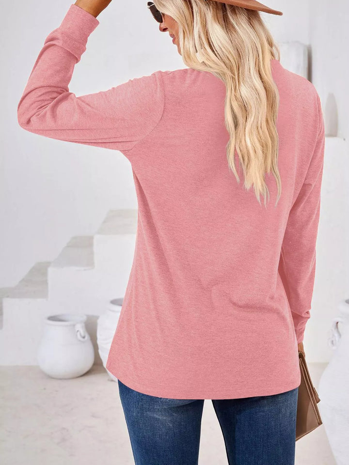 Plus size button-neck henley long sleeve top