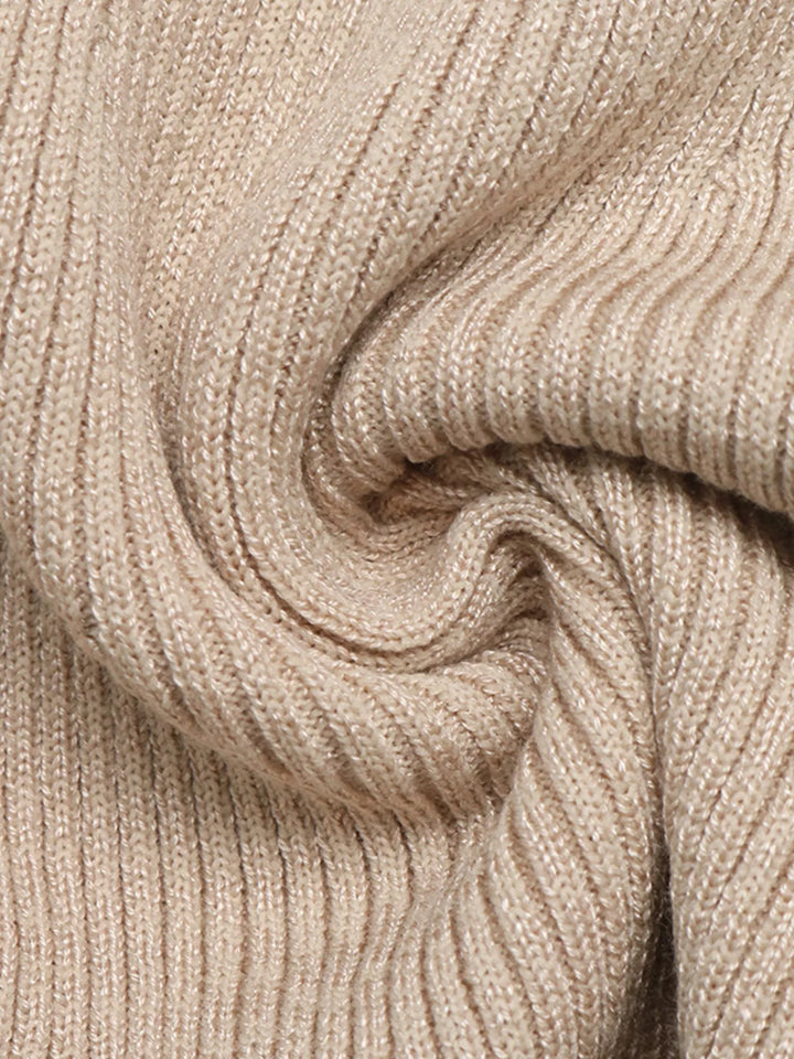 Ribbed knit mock neck flare sleeve mini sweater dress