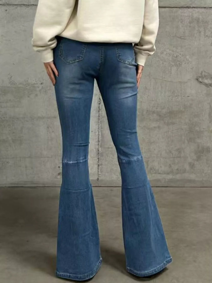 High-rise flare jeans with faded whiskering
