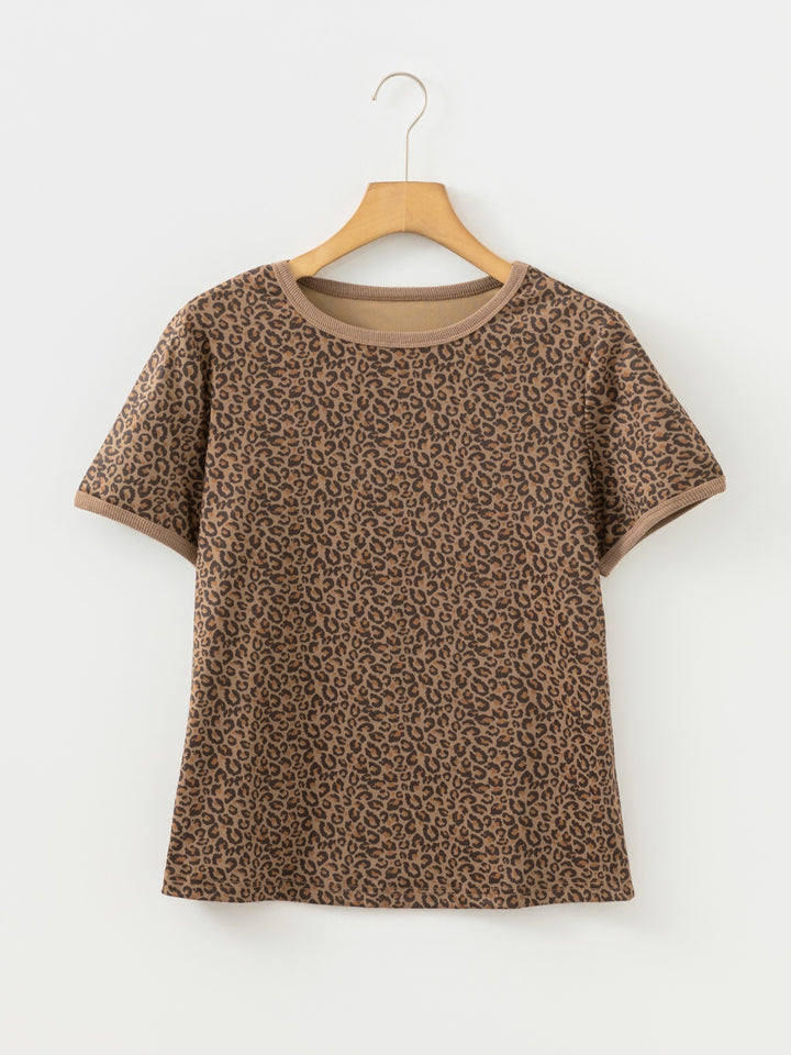 Leopard print short sleeve relaxed crew tee