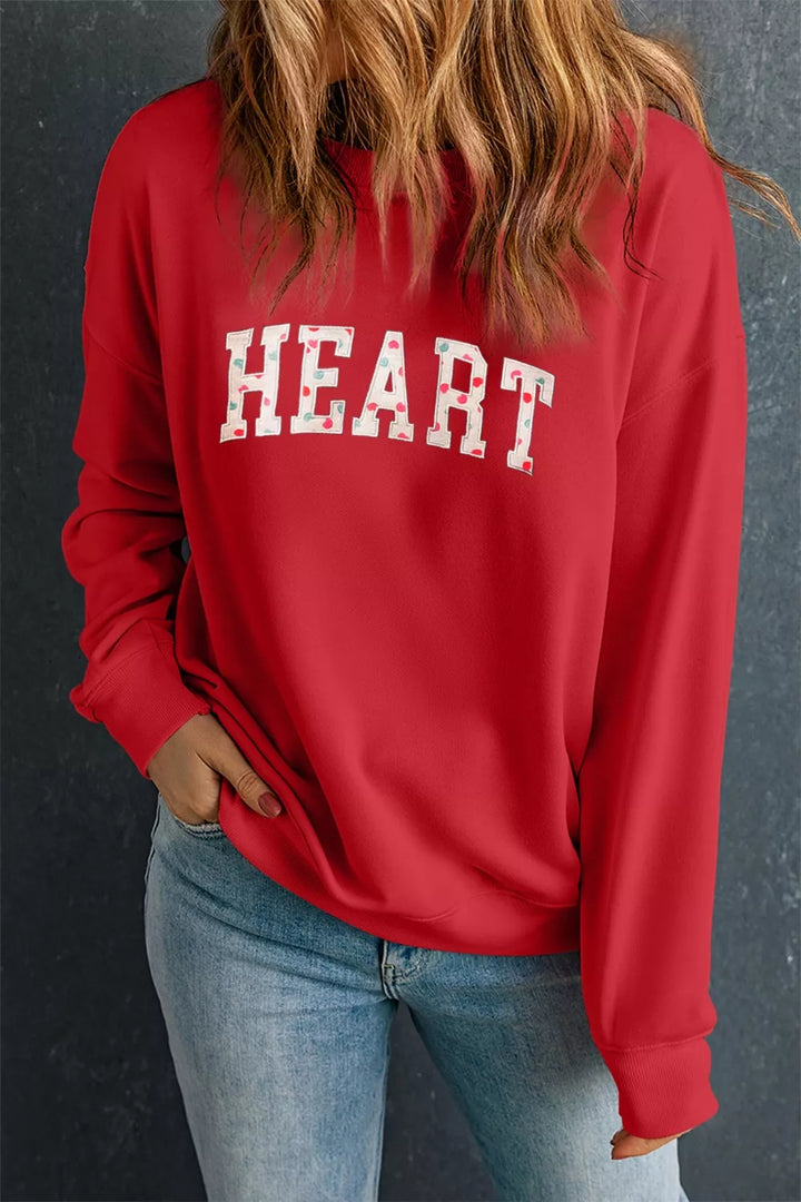 Heart embroidered graphic crewneck sweatshirt