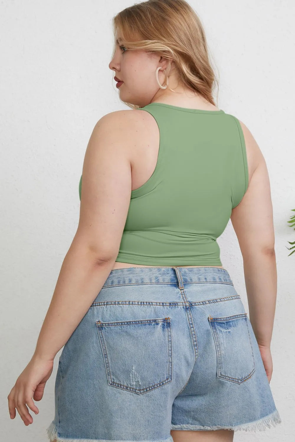 Slim-fit round neck tank top with high neckline
