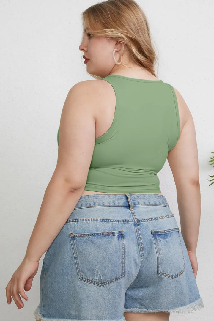 Slim-fit round neck tank top with high neckline