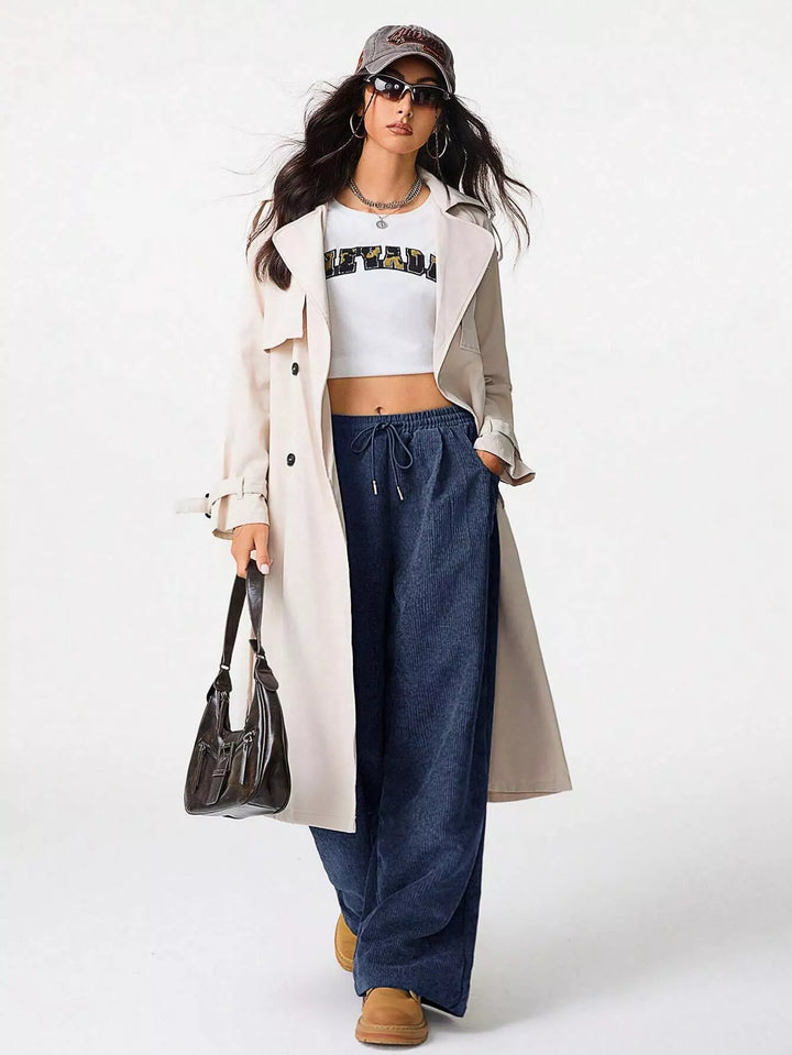 Corduroy wide-leg pants with drawstring waist and pockets