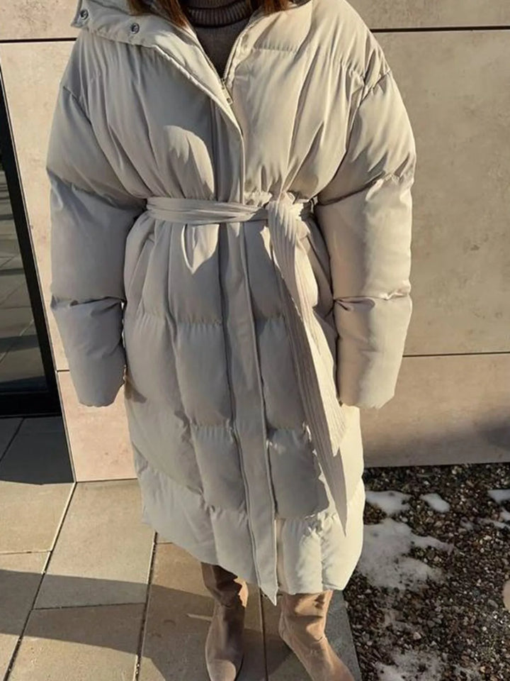 Longline padded puffer coat with stand collar