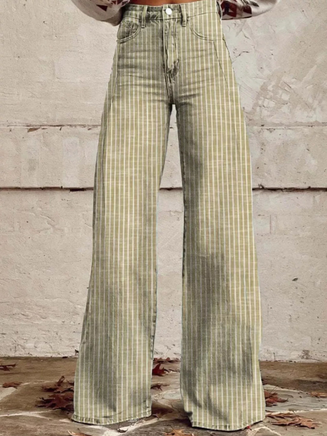 Yellow Vertical pinstripe high-rise wide leg jeans