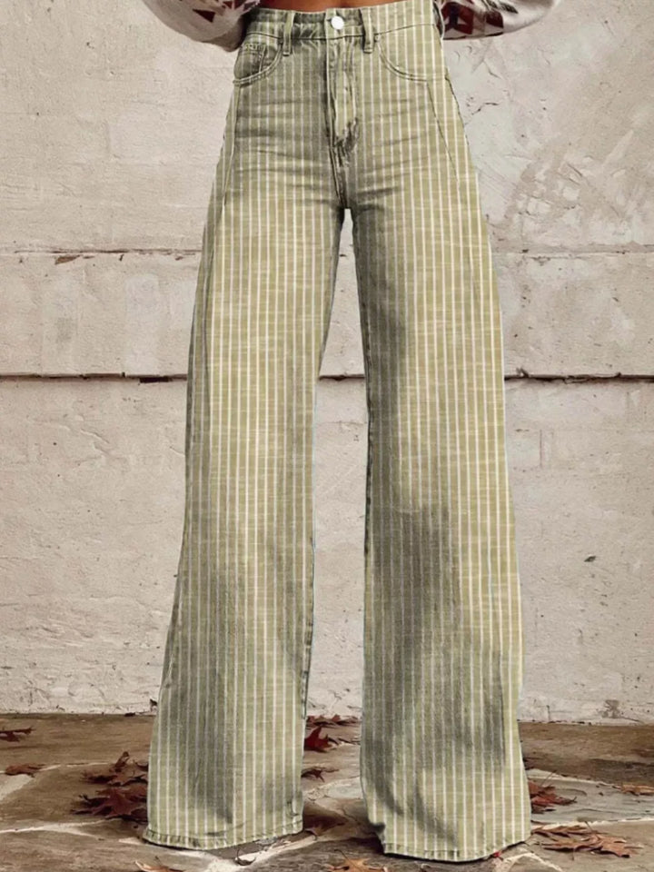 Yellow Vertical pinstripe high-rise wide leg jeans