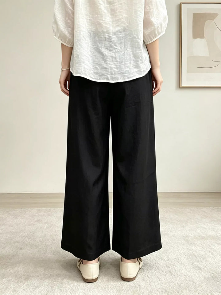 Wide leg drawstring pants with side pockets