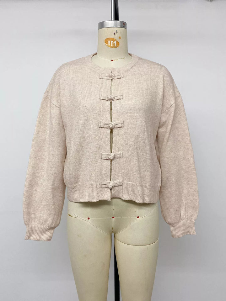 Knot button dropped shoulder knit cardigan