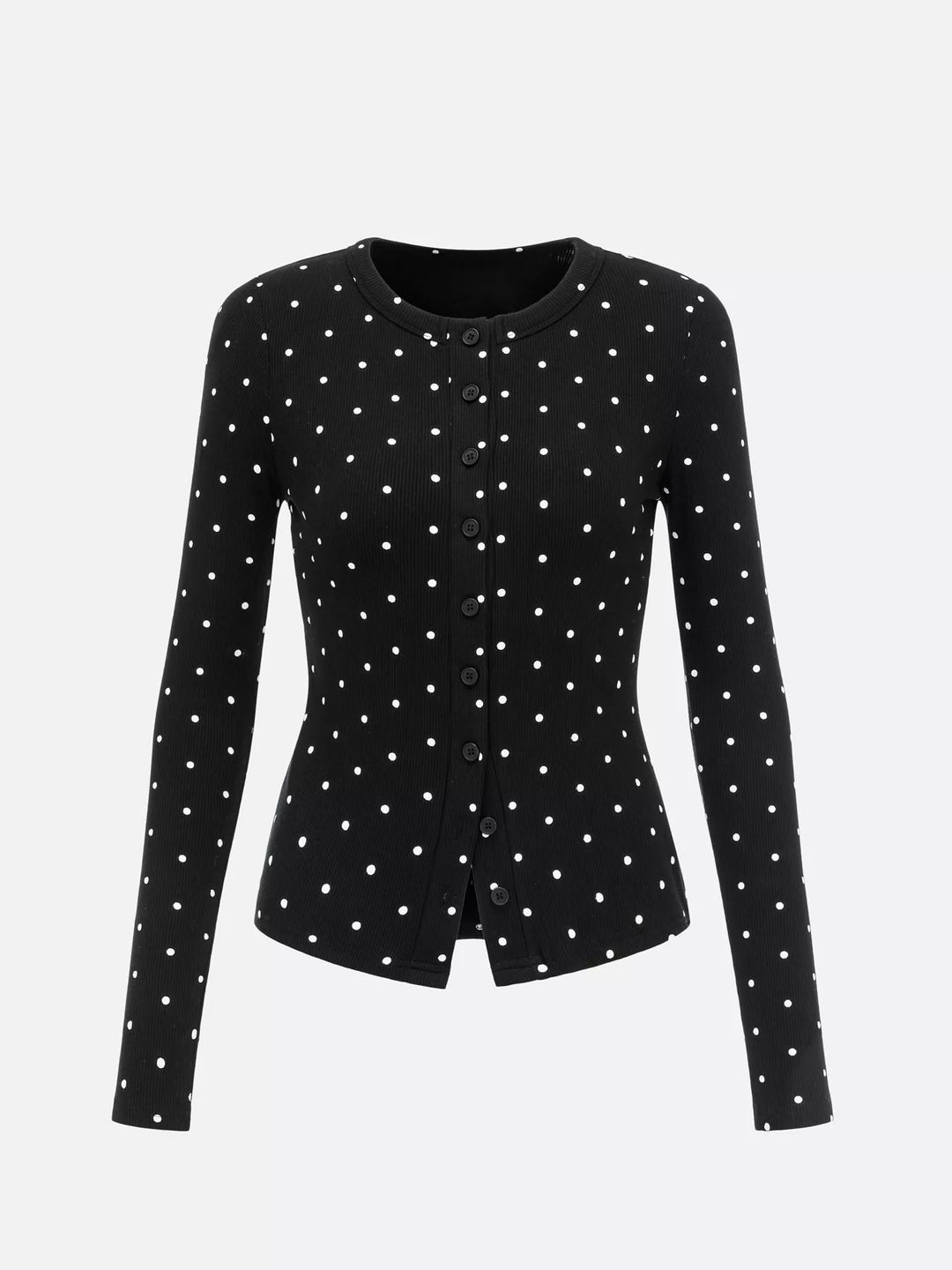 Black Polka dot ribbed knit button-down cardigan