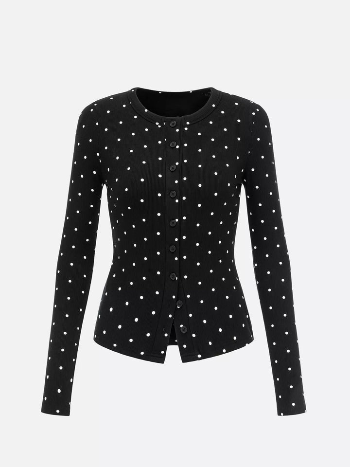 Black Polka dot ribbed knit button-down cardigan