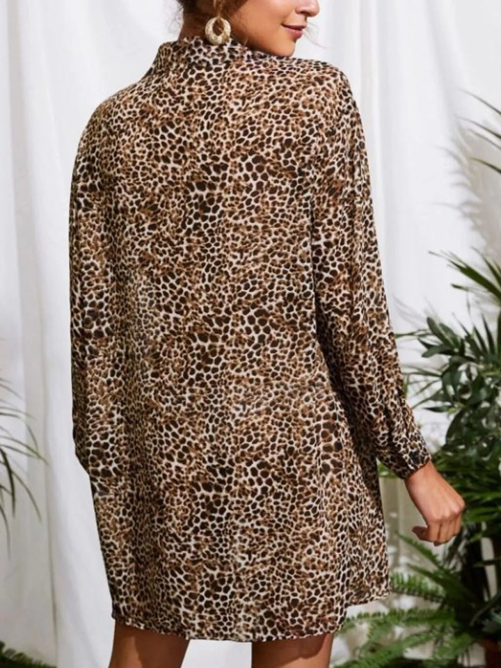 Leopard print button-up oversized long sleeve shirt