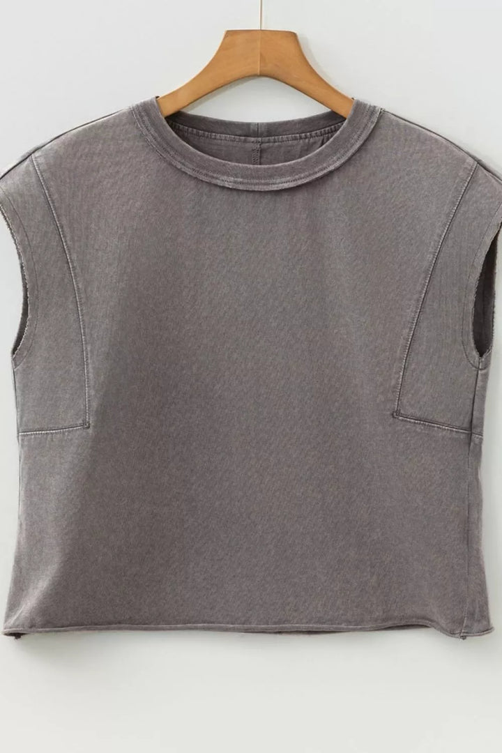 Mineral wash boxy cap sleeve cotton top
