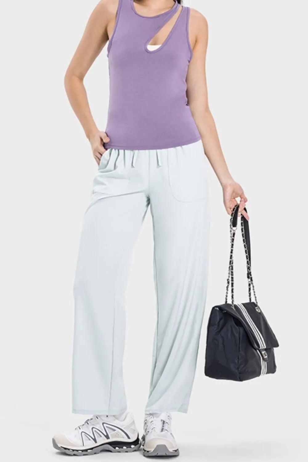 Cloudy Blue Drawstring straight-leg active pants with pockets