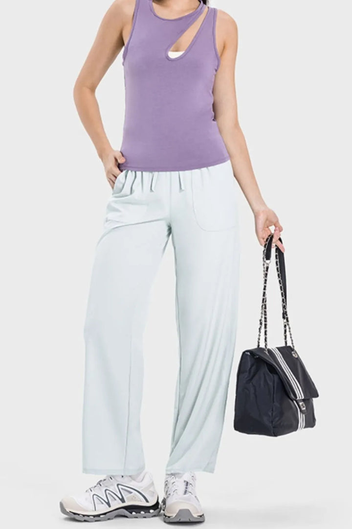 Cloudy Blue Drawstring straight-leg active pants with pockets