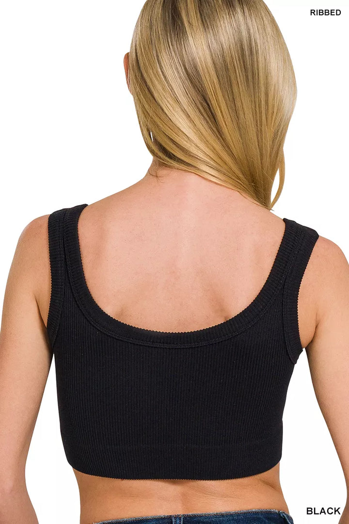 Seamless ribbed scoop neck cropped tank top