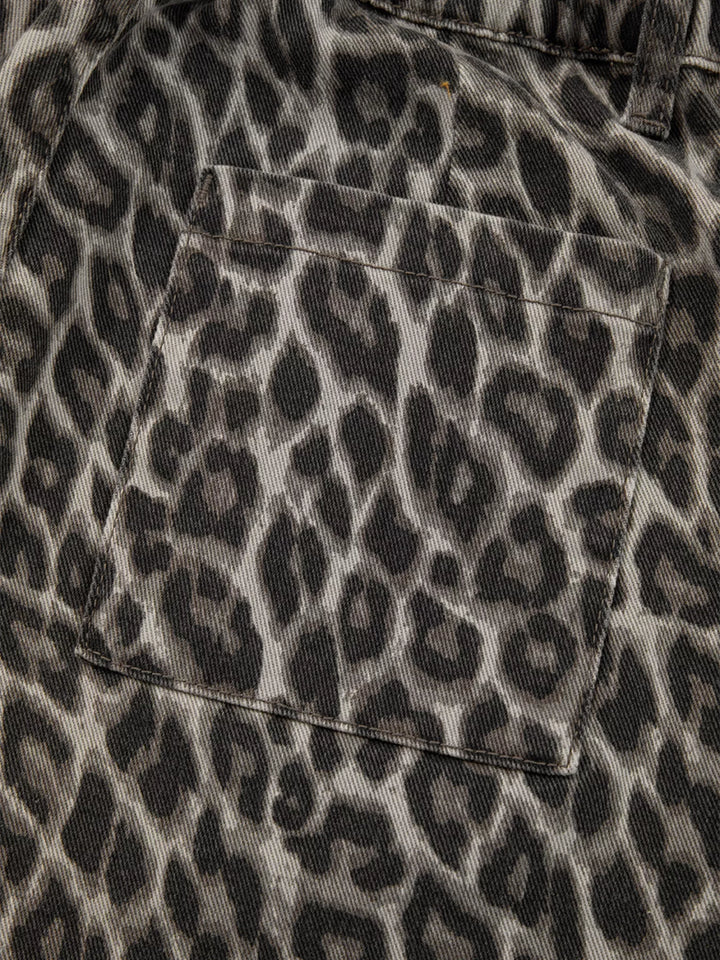 Leopard print straight loose-leg jeans with cuffed hem