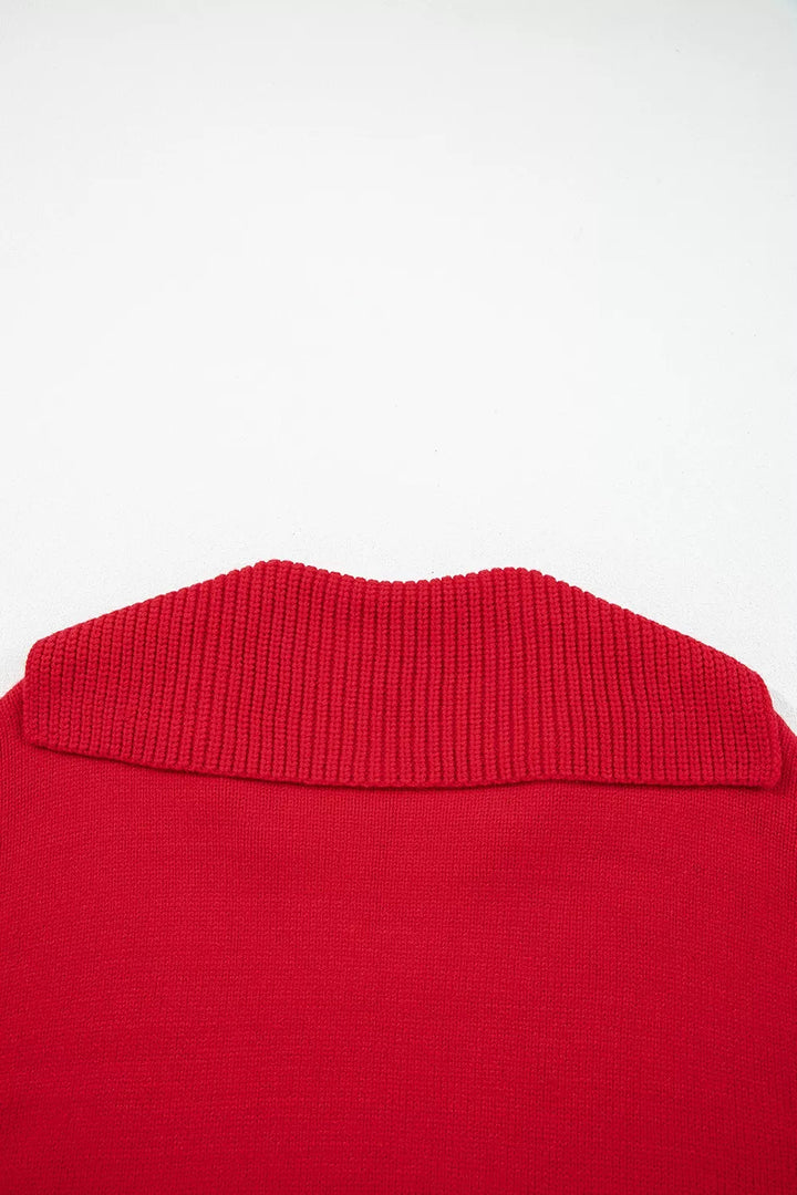 Collared V-neck pullover sweater with ribbed hem