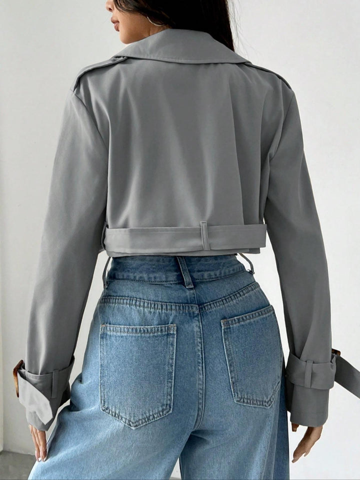 Cropped double-breasted trench jacket with belted cuffs