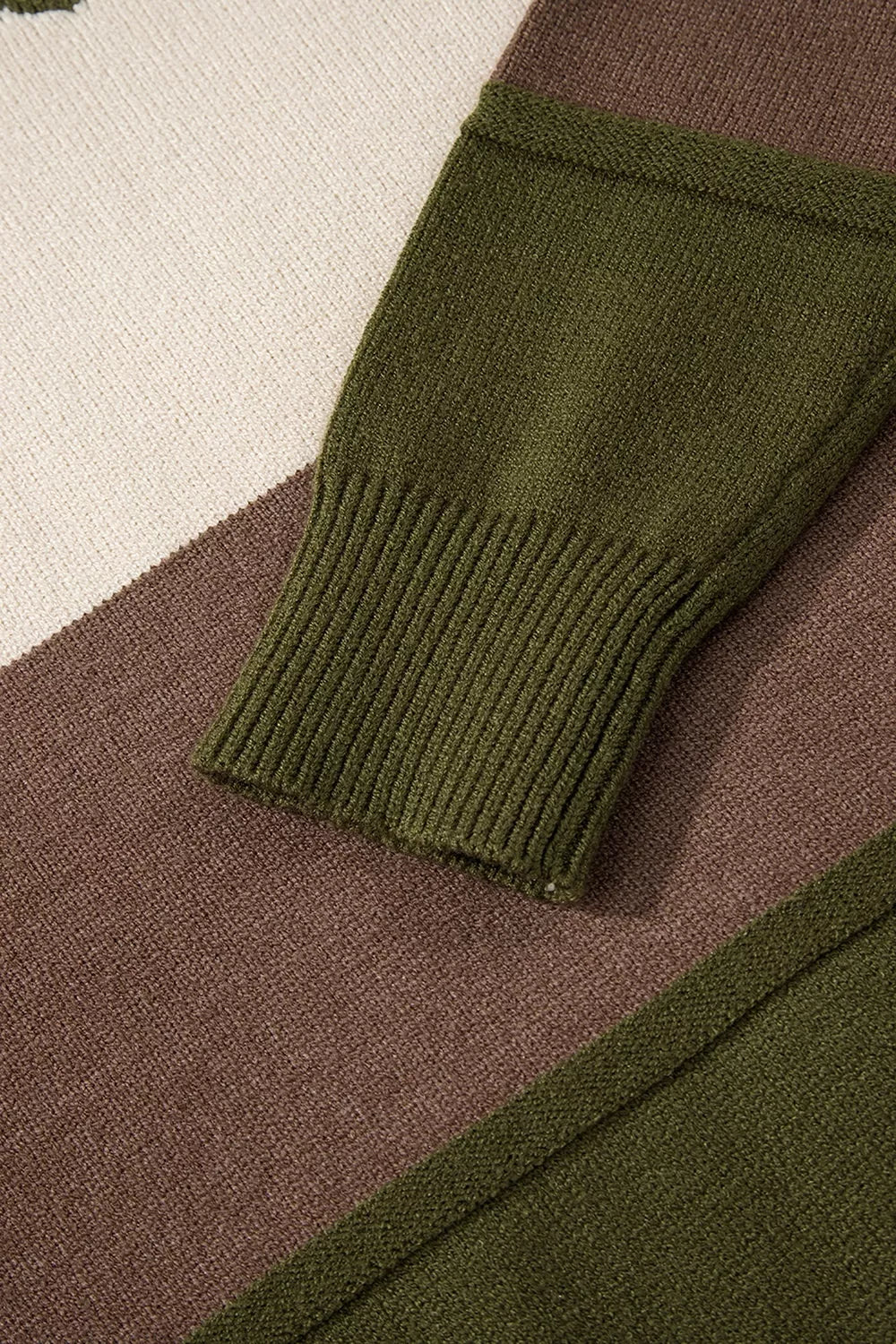 Colorblock drop shoulder crew neck sweater with zigzag trim