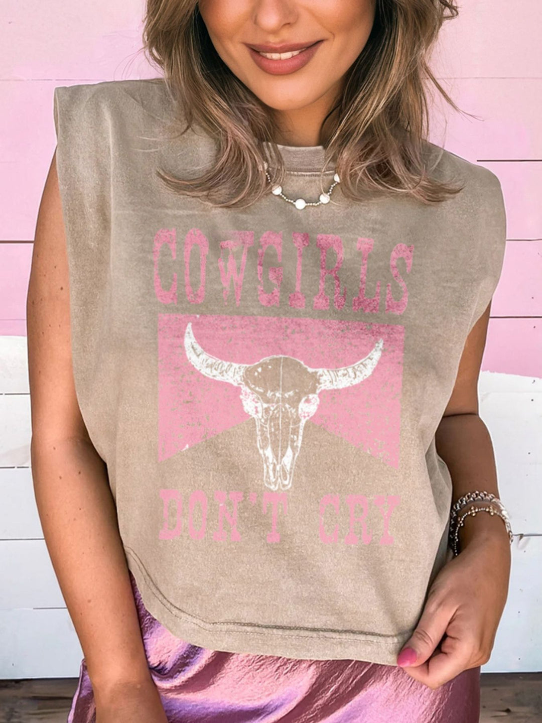 Cowboys &amp; Beer western graphic mineral wash tank top