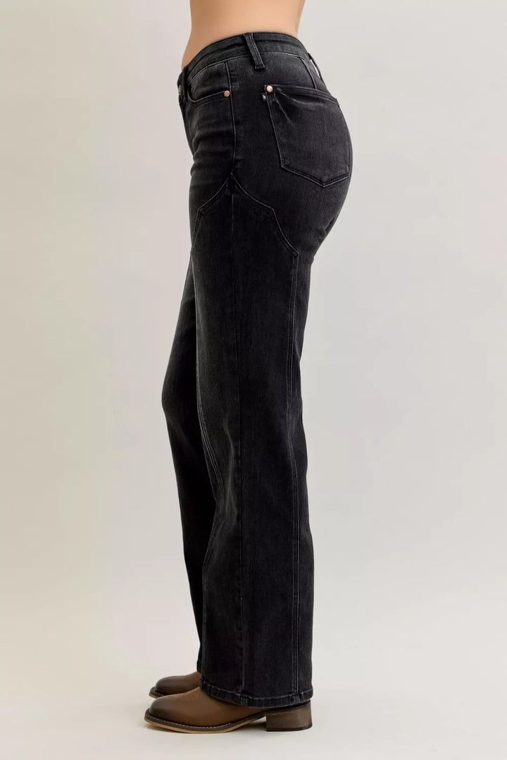 Mid-rise straight leg jeans with western seam detail