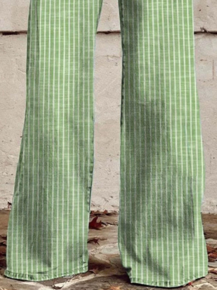 Vertical pinstripe high-rise wide leg jeans