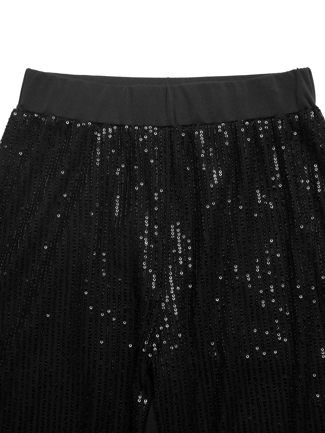 Full-length sequin wide-leg pants with stretch waistband