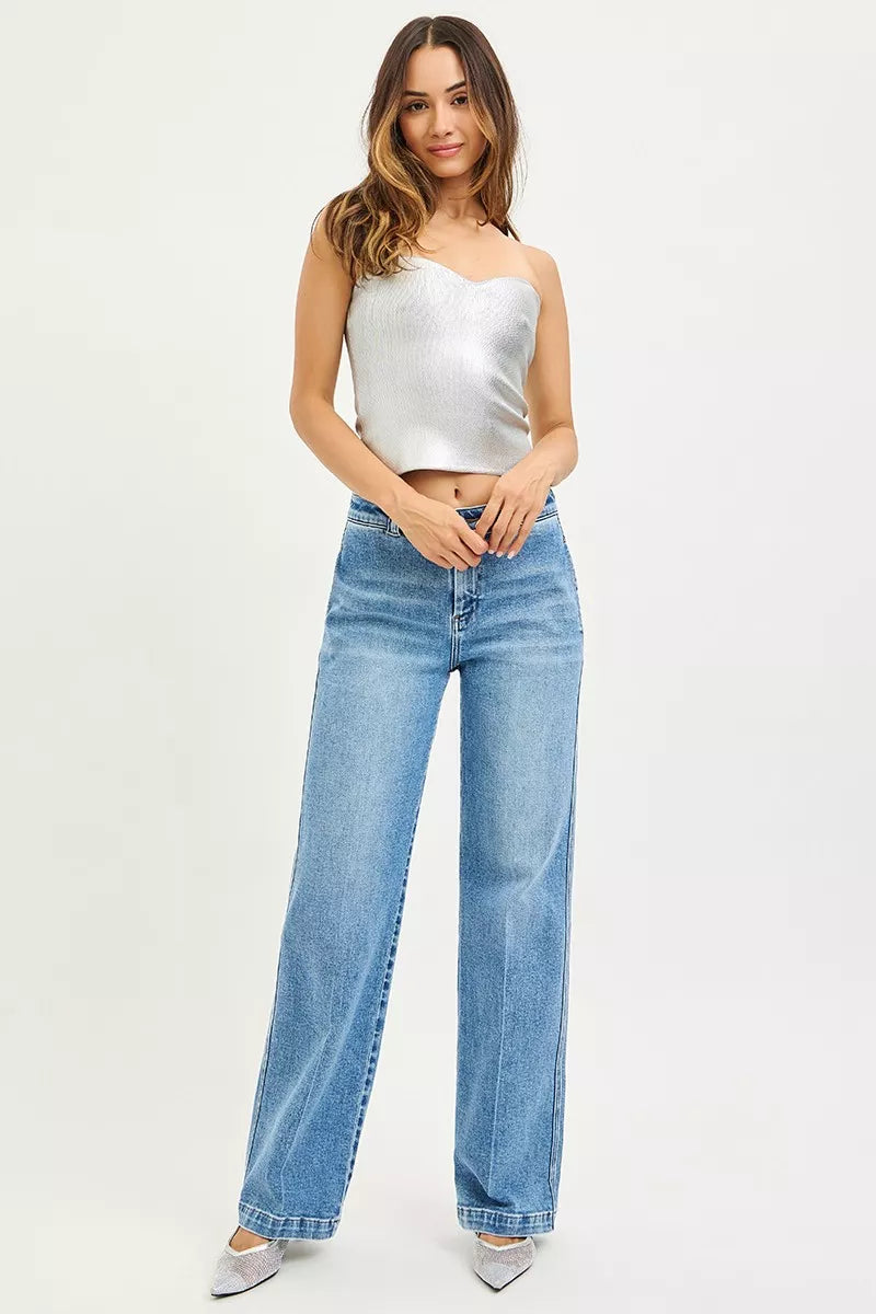 High-rise slouchy straight-leg jeans with relaxed thigh