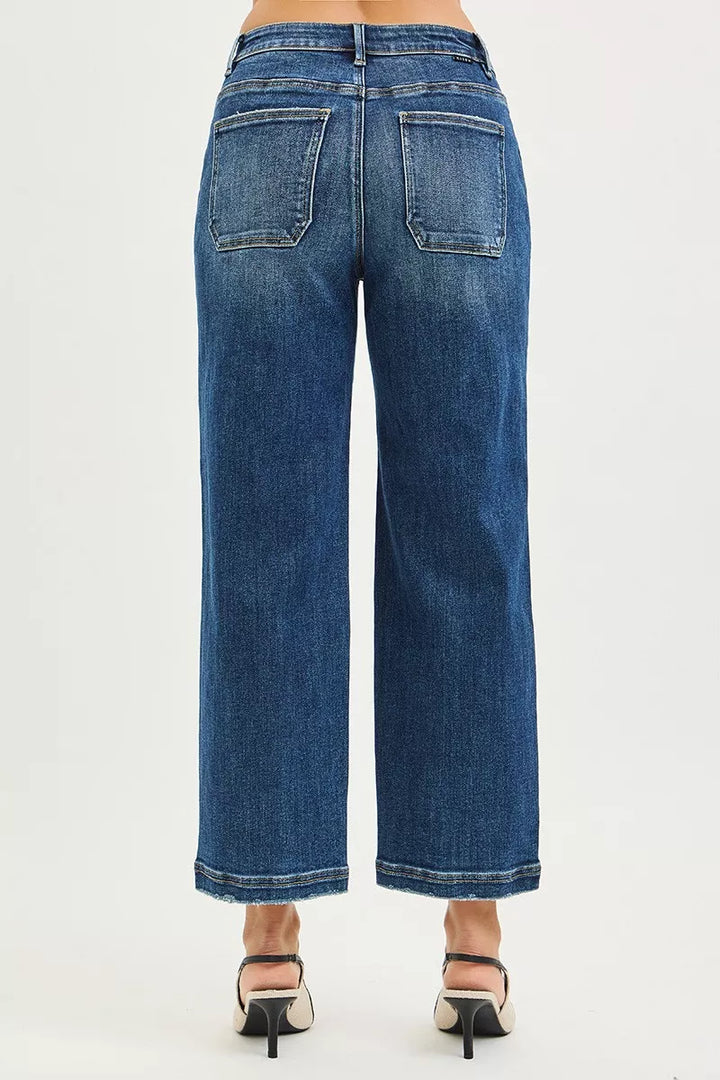Wide-leg cropped jeans with patch pockets and raw hem