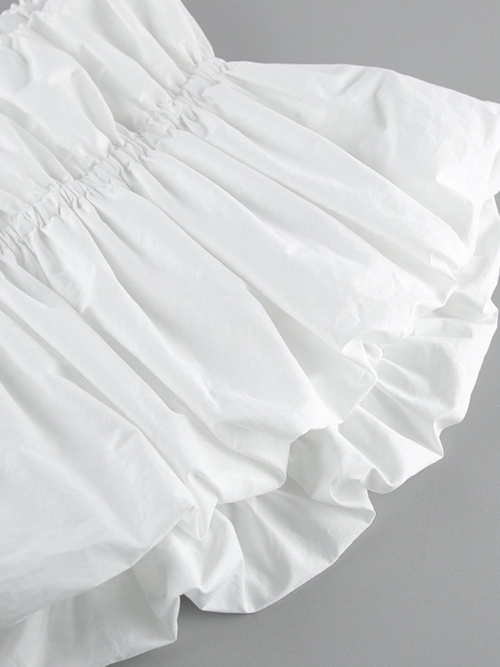 Ruched bubble hem strapless cotton tube top