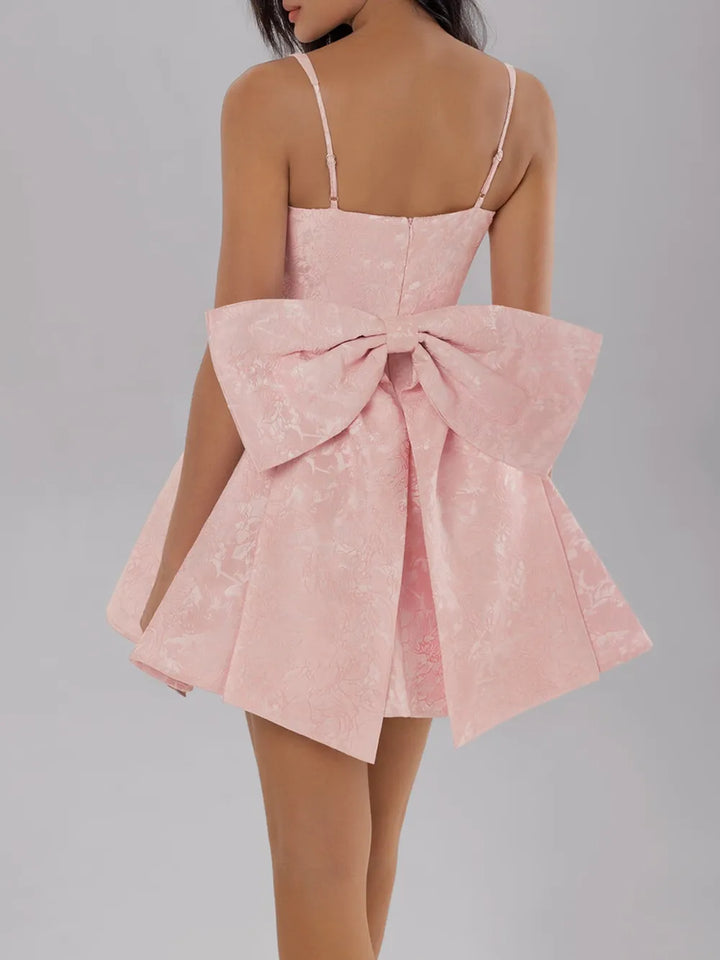 Blush Pink Floral jacquard mini cami dress with oversized back bow