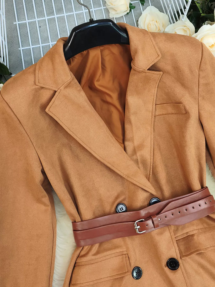 Double-breasted longline blazer with flap pockets