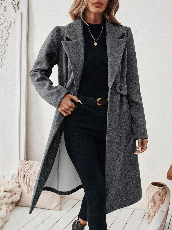 Dark Gray Notch lapel open-front longline coat with side pockets