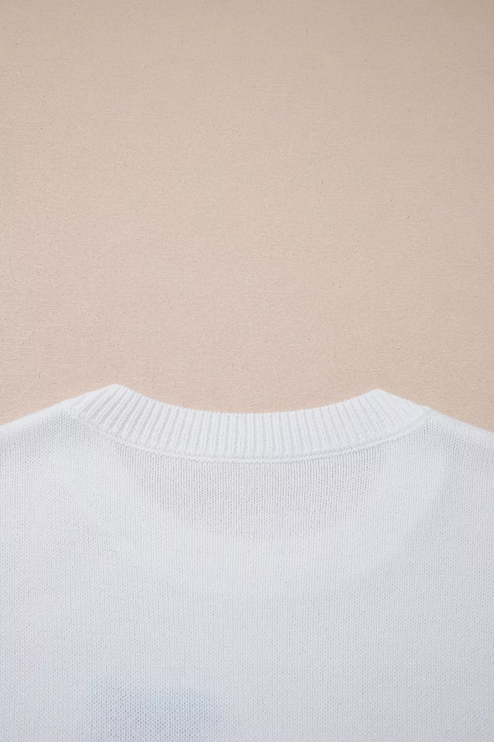 Drop shoulder crew neck sweater with knit bird graphic