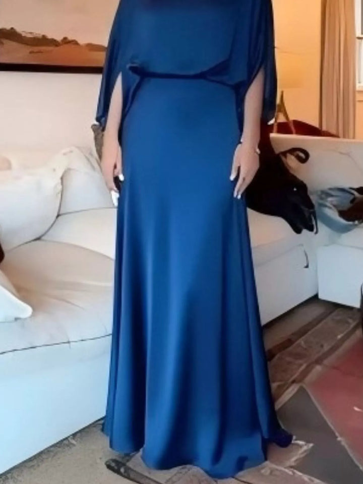 Satin batwing sleeve maxi dress with ruched bodice