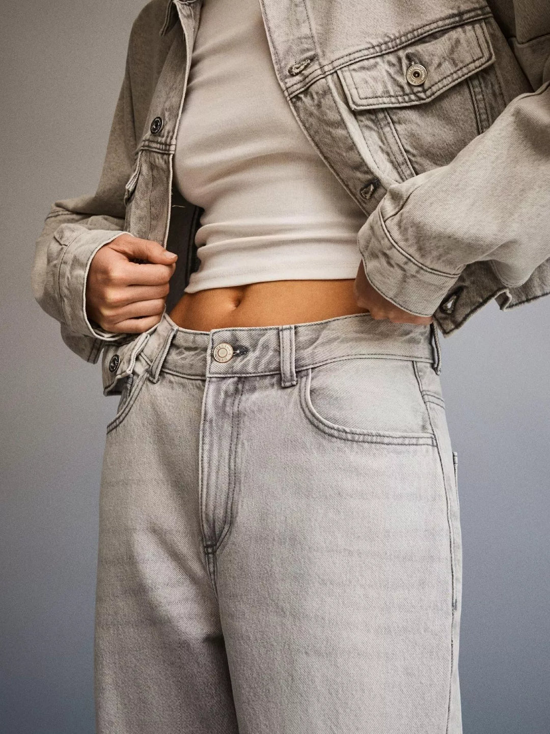 Mid-rise wide-leg washed denim jeans with five-pocket styling