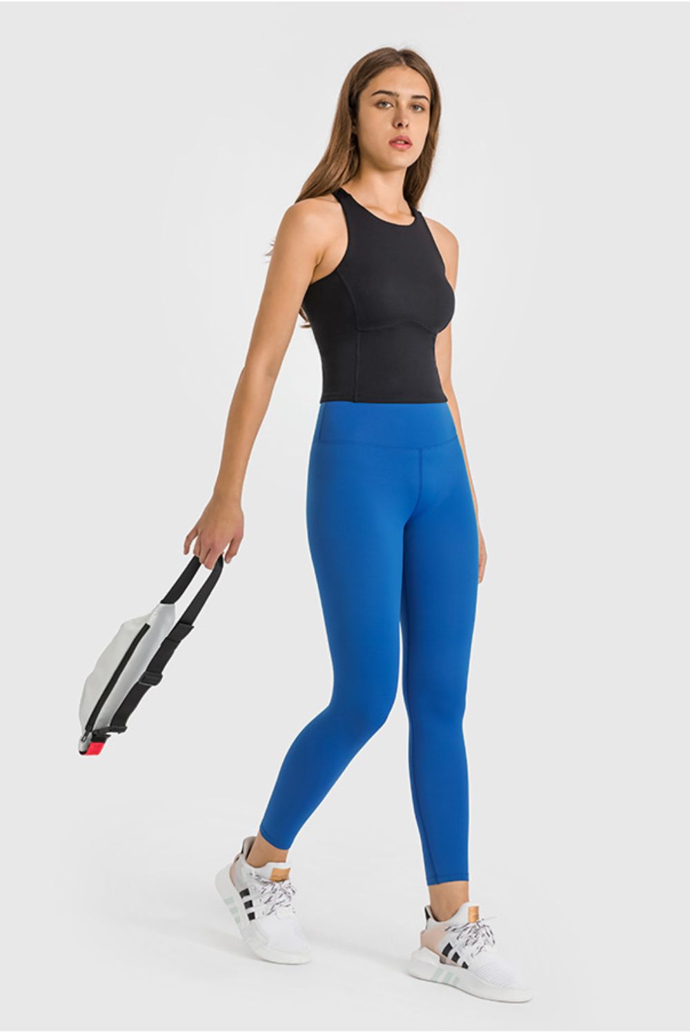 High waist ankle-length yoga leggings with wide waistband
