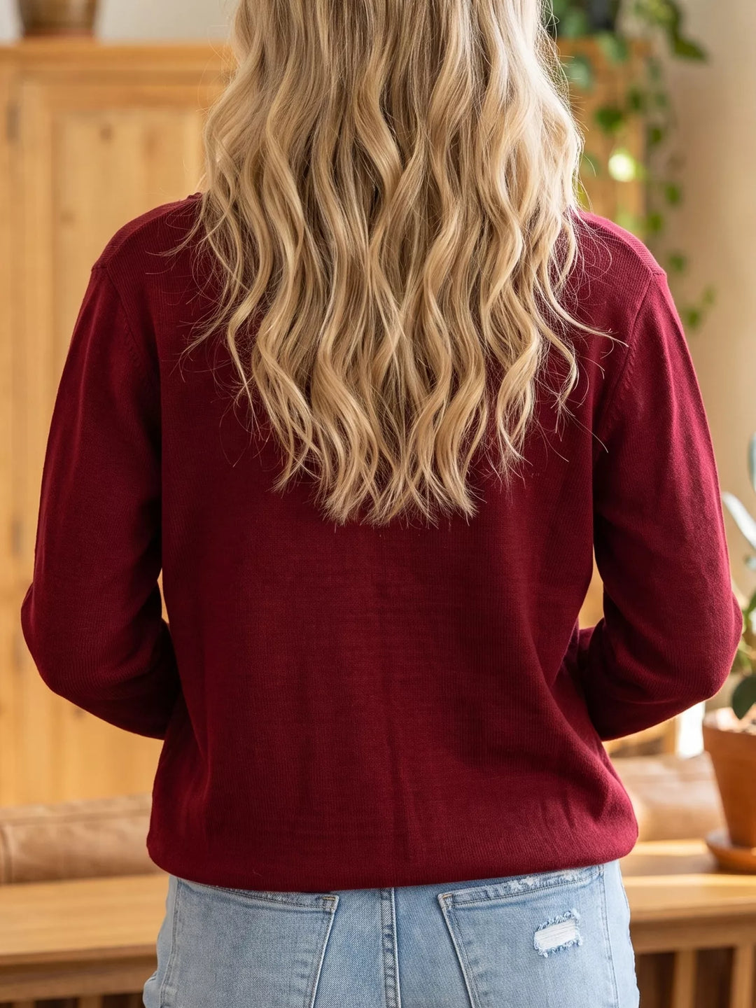 Lace trim bow pocket knit button-down cardigan