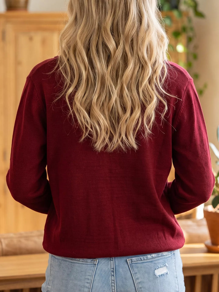 Lace trim bow pocket knit button-down cardigan