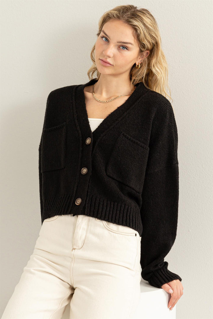 Cute Mood Crop Shoulder Cropped Cardigan Sweater - Azoroh