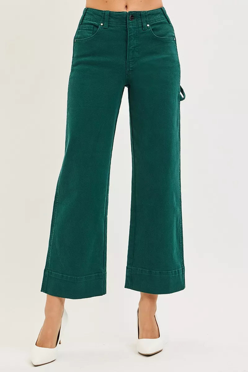 HUNTER GREEN High-rise wide-leg crop pants with tummy control