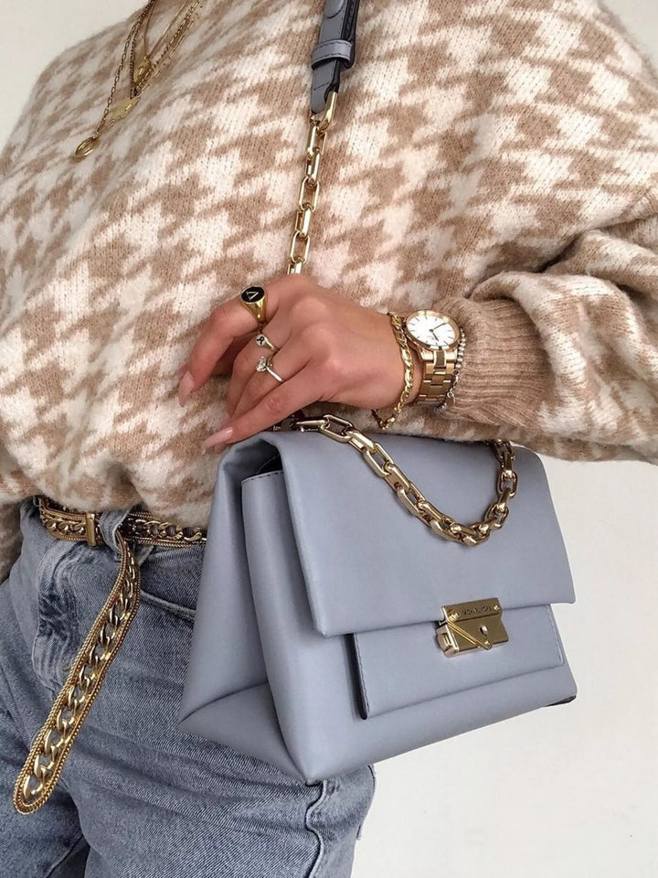 Houndstooth oversized crewneck knit sweater