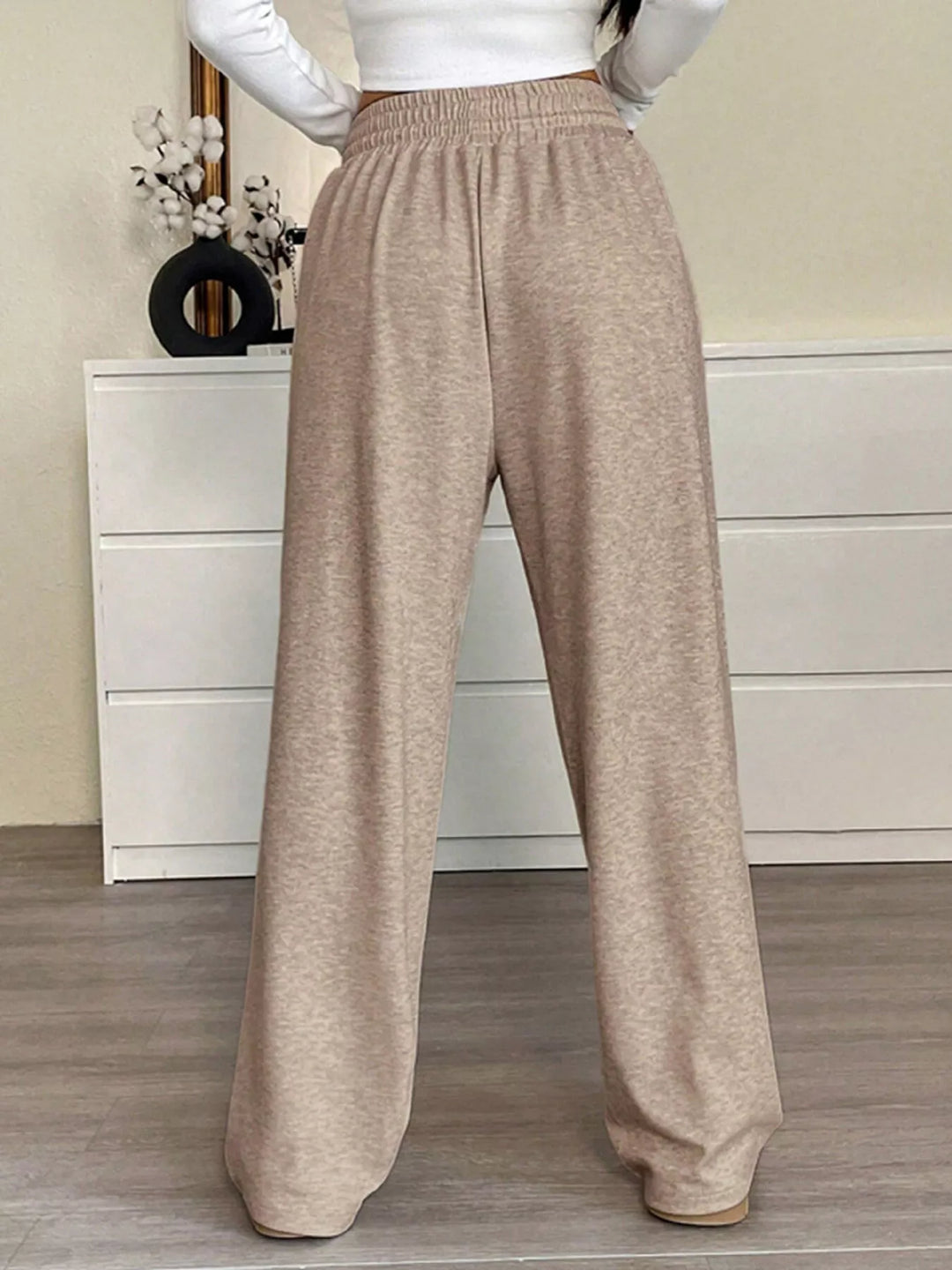 Cotton-blend wide-leg drawstring pants with pockets