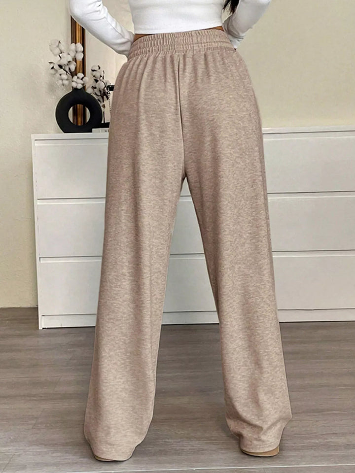 Cotton-blend wide-leg drawstring pants with pockets