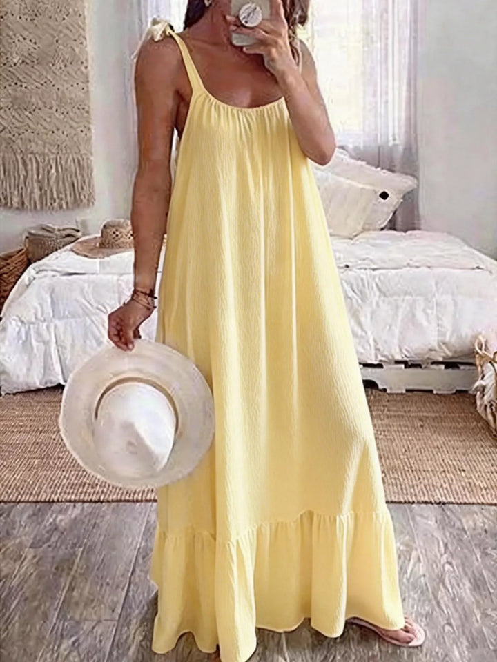 Yellow Tie-strap flowy maxi dress with ruffle hem