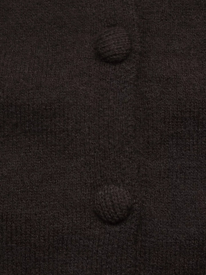 Crew neck button-up knit cardigan with patch pockets