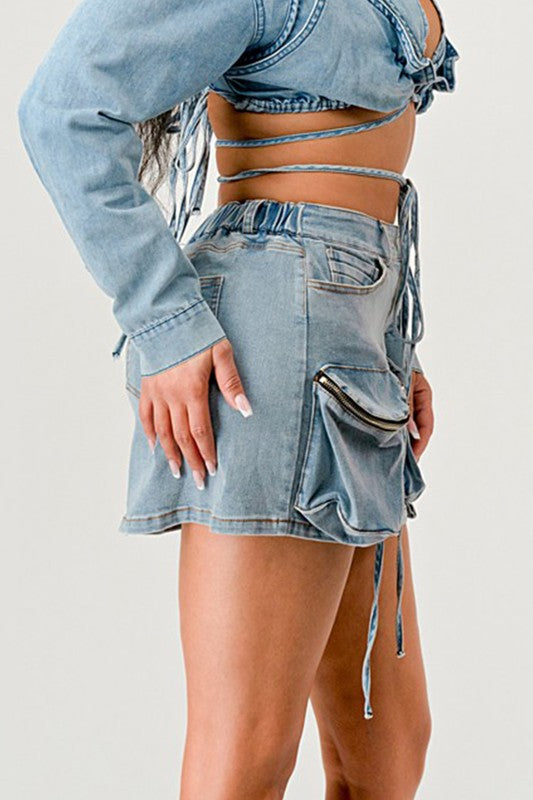 Denim Daze Wrap Skirt in DENIM - denim, pocket - view 4