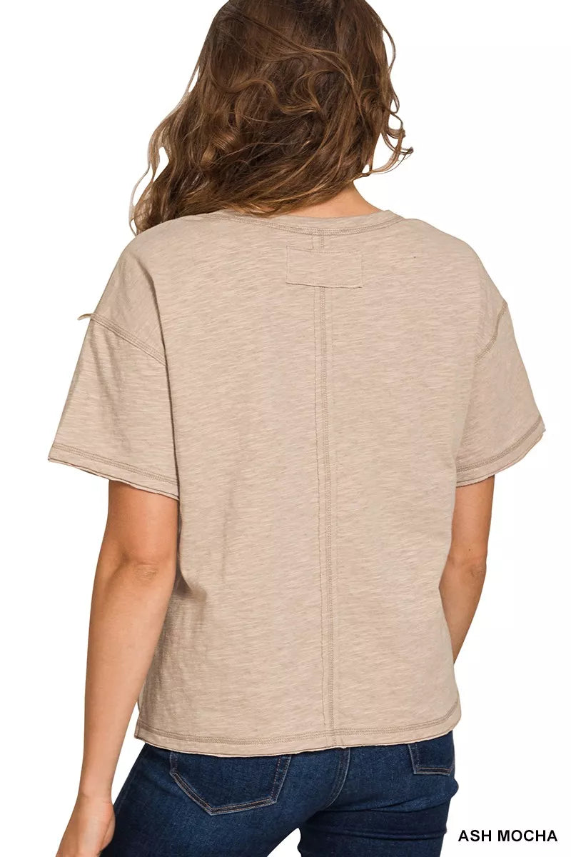 Relaxed drop-shoulder cotton slub crew neck tee