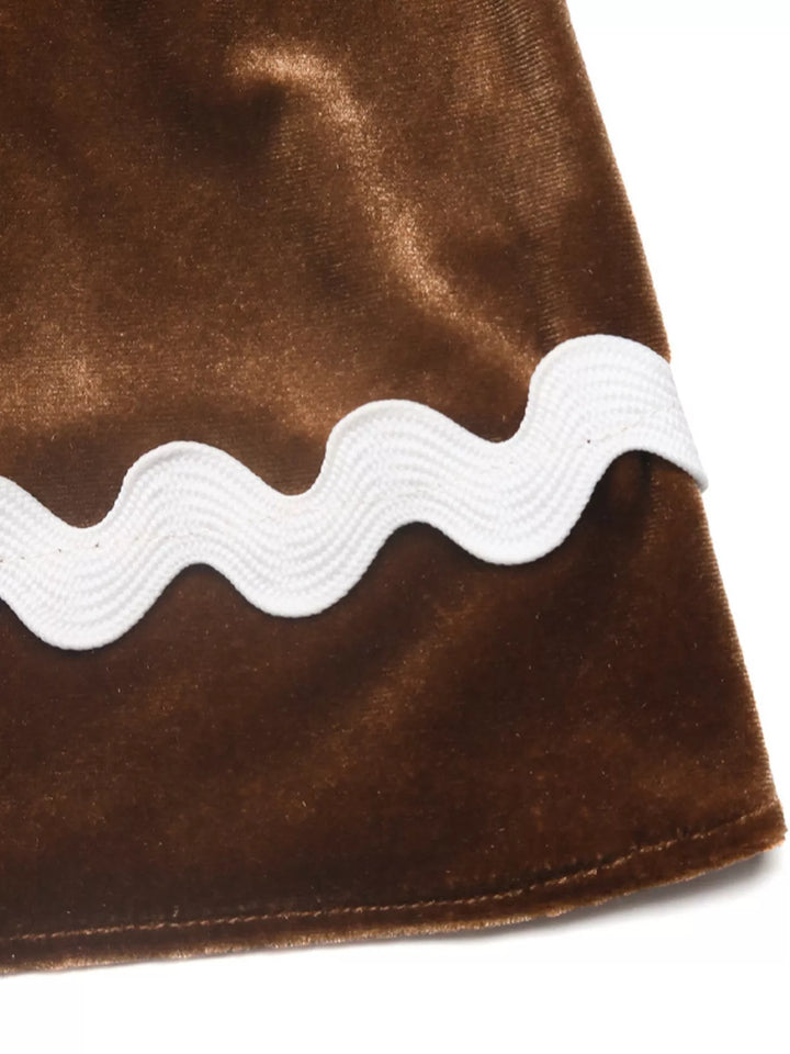 Tiered velvet midi skirt with ric-rac wave trim